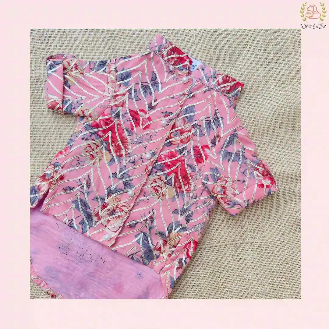 Pink Floral Dog Kurta Shirt - Traditional Indian Dog Ethnic Wear