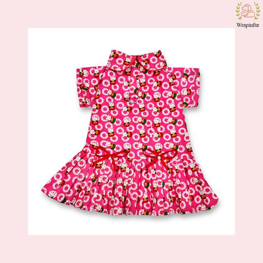 Pink Floral Winter Dog Frock – Cozy, Cute & Perfect for Cold Days
