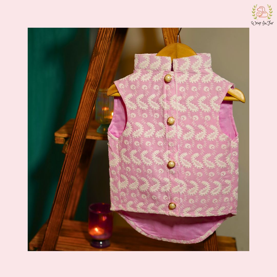 Pink Nawab Dog Kurta Vest - Premium Embroidered Indian Dog Ethnic Wear