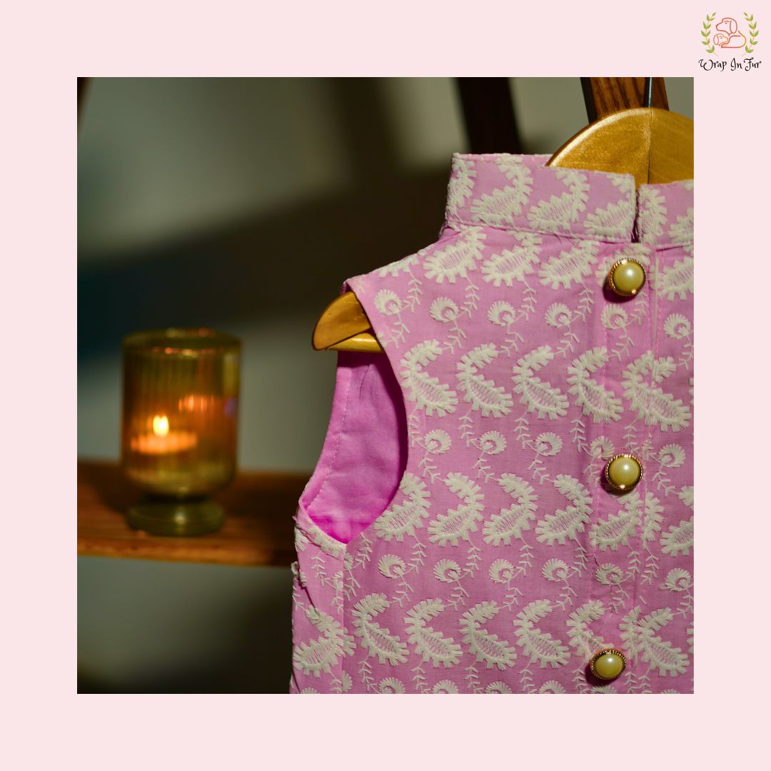 Pink Nawab Dog Kurta Vest - Premium Embroidered Indian Dog Ethnic Wear