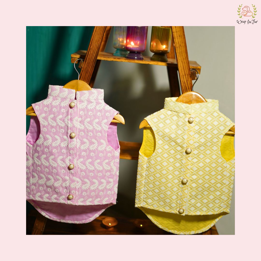 Pink Nawab Dog Kurta Vest - Premium Embroidered Indian Dog Ethnic Wear