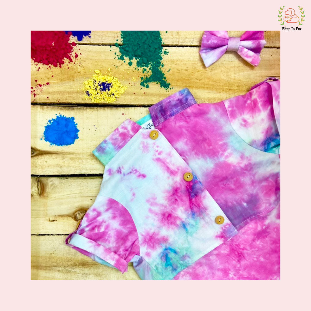 Pink Ombre Dog Kurta - Vibrant Tie-Dye Indian Dog Ethnic Wear