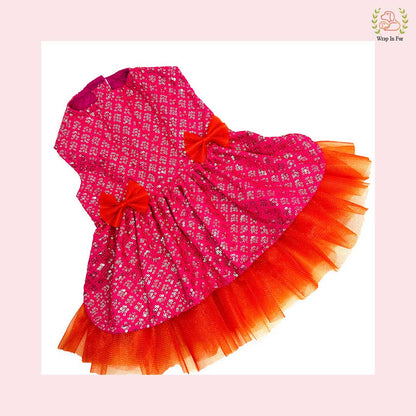 Pink Orange Dog Wedding Dress – Premium Ethnic Frock for Dogs