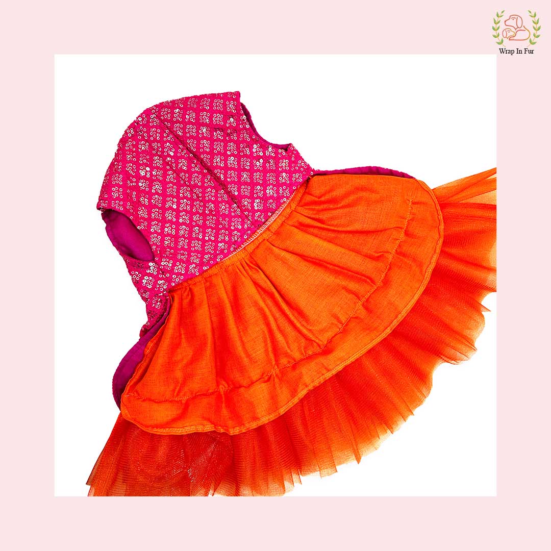 Pink Orange Dog Wedding Dress – Premium Ethnic Frock for Dogs