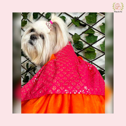 Pink Orange Dog Wedding Dress – Premium Ethnic Frock for Dogs