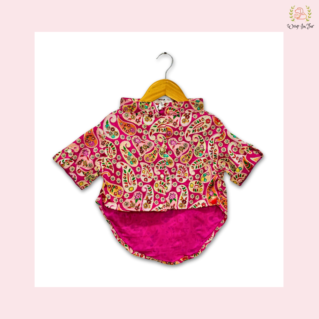 Pink Paisley Dog Kurta Shirt - Traditional Indian Dog Ethnic Wear