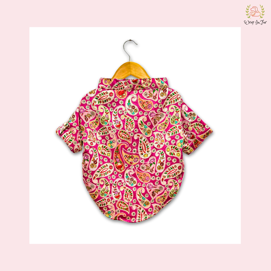 Pink Paisley Dog Kurta Shirt - Traditional Indian Dog Ethnic Wear