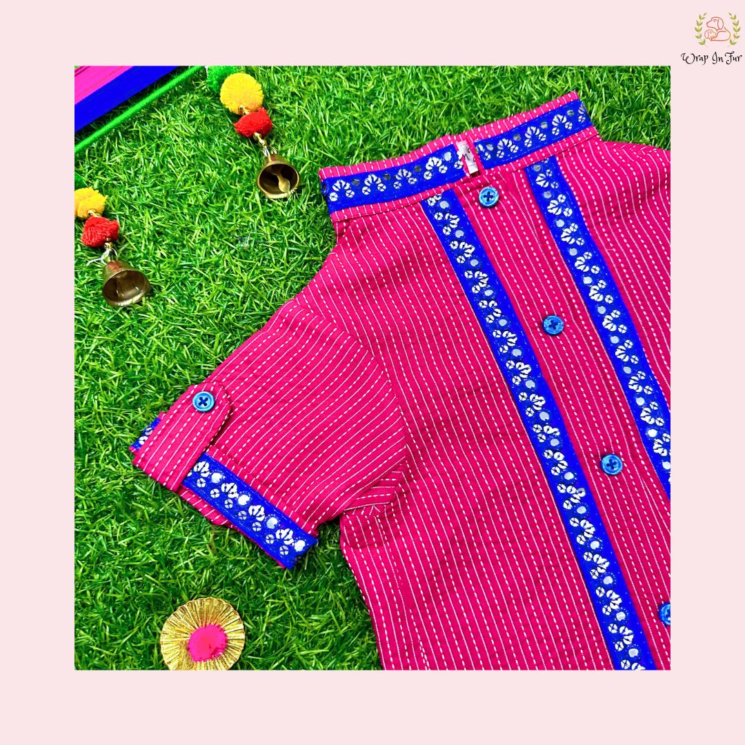 Pink & Royal Blue Bandhani Dog Kurta - Premium Indian Dog Ethnic Wear