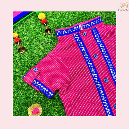 Pink & Royal Blue Bandhani Dog Kurta - Premium Indian Dog Ethnic Wear