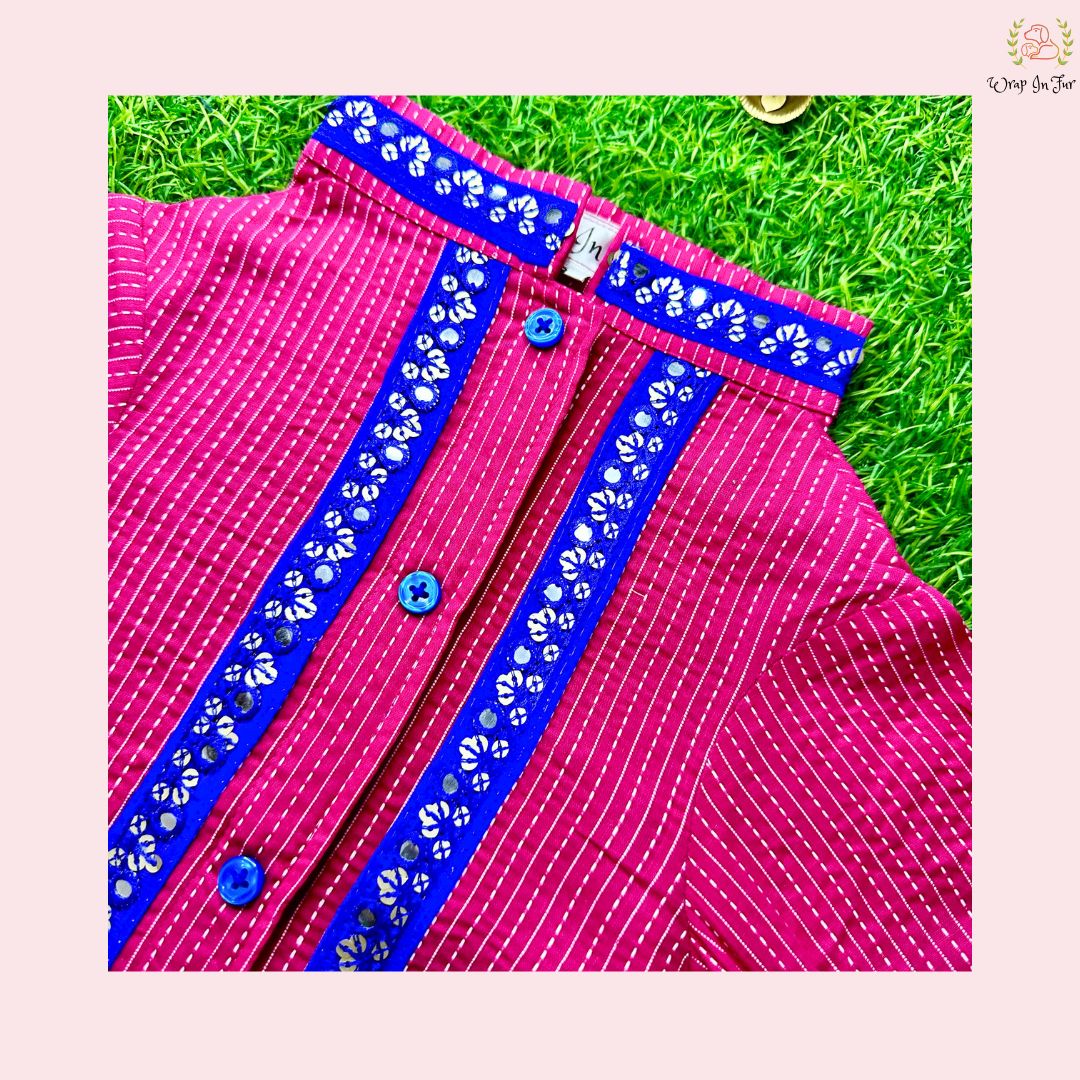 Pink & Royal Blue Bandhani Dog Kurta - Premium Indian Dog Ethnic Wear