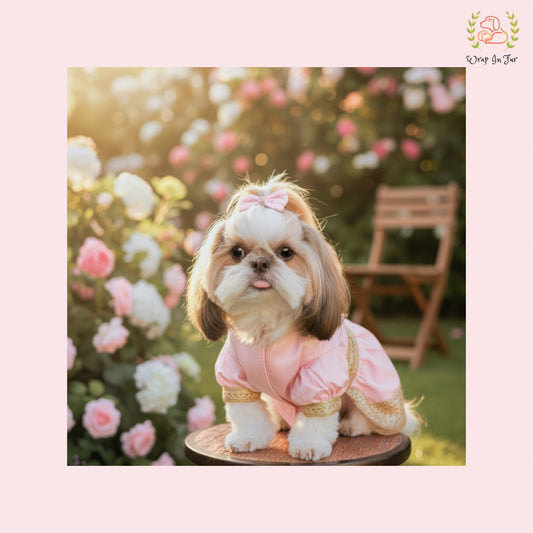 Pink Royal Festive Dog Dress – Premium Ethnic Party Wear for Dogs