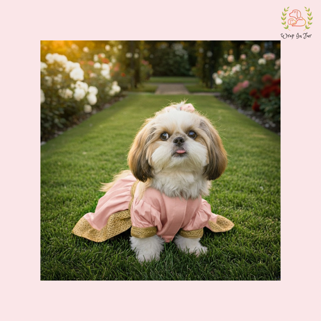 Pink Royal Festive Dog Dress – Premium Ethnic Party Wear for Dogs