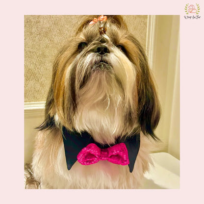 Pink Sequin Dog Bow Set - Sparkly Christmas Dog Accessory