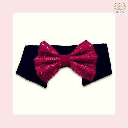 Pink Sequin Dog Bow Set - Sparkly Christmas Dog Accessory