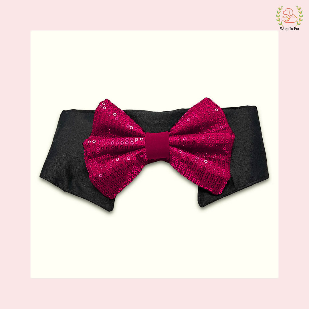 Pink Sequin Dog Bow Set - Sparkly Christmas Dog Accessory