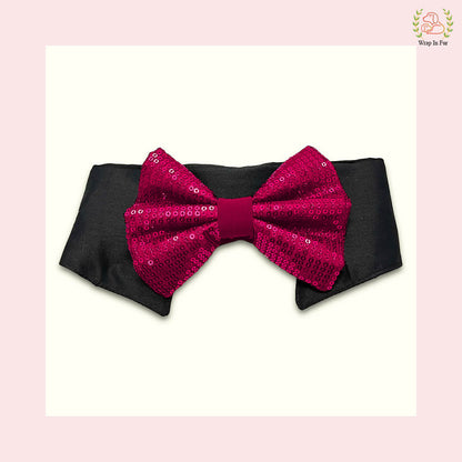 Pink Sequin Dog Bow Set - Sparkly Christmas Dog Accessory