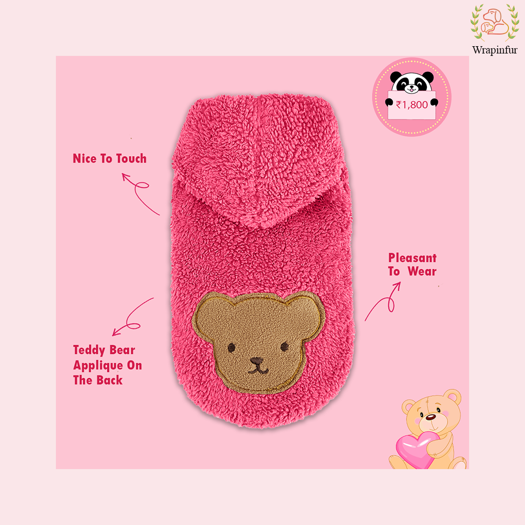 Pink Teddy Dog Hoodie – Ultra Soft Winter Wear for Dogs