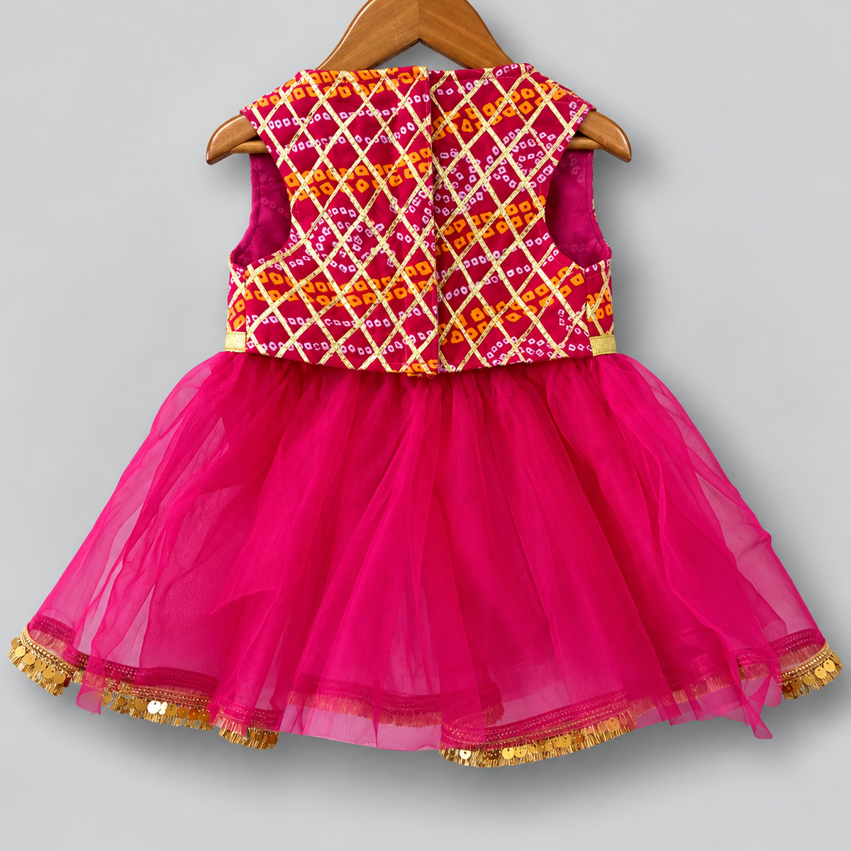 Pink bandhni Gota Frock For Dogs