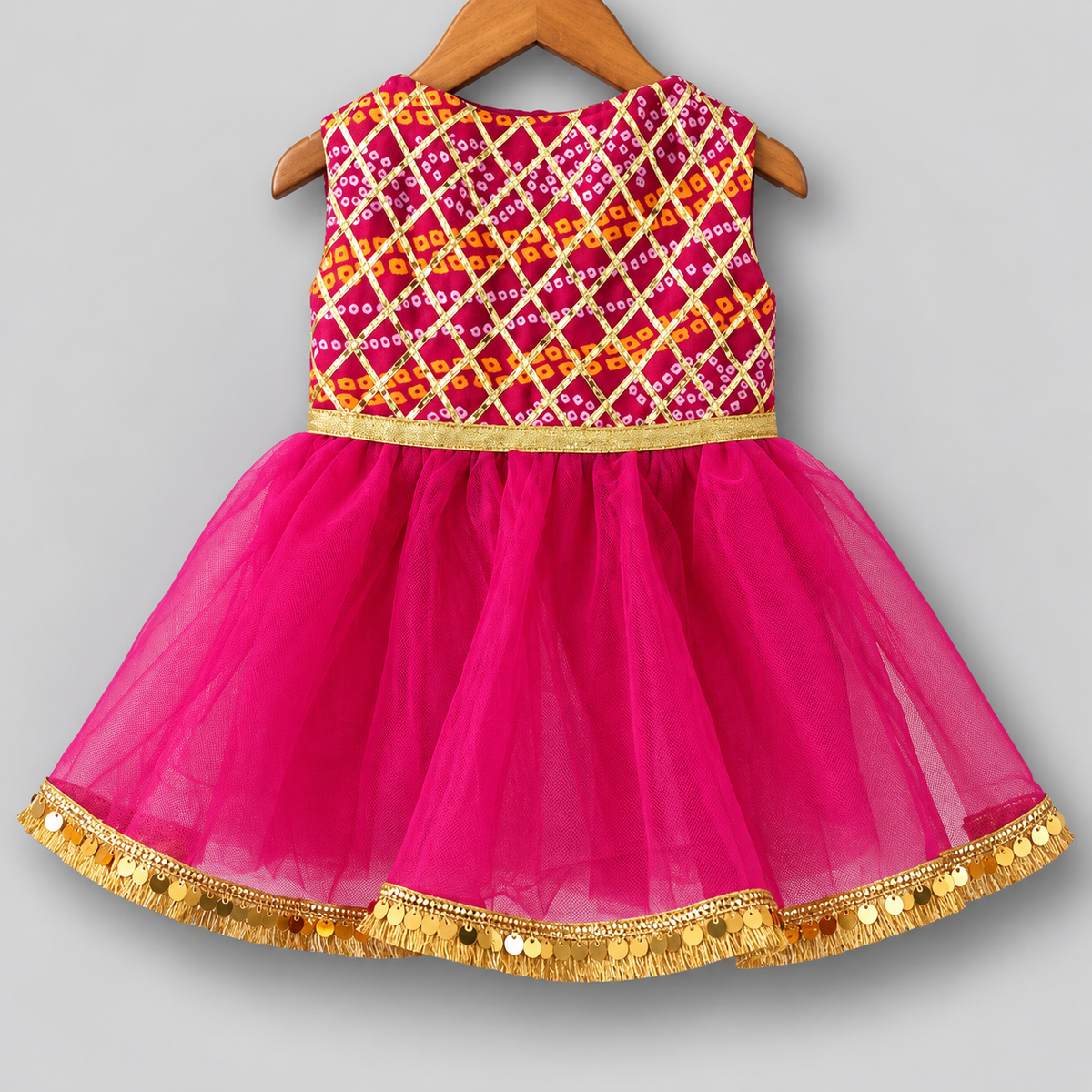 Pink bandhni Gota Frock Dress