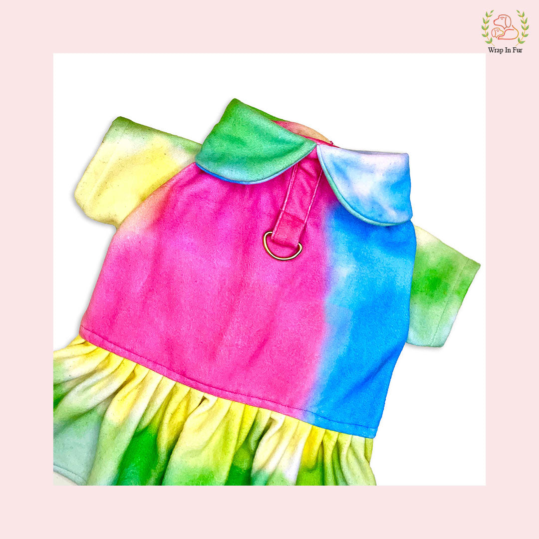 Prism Rainbow Winter Dog Frock – Cozy, Colorful & Premium Fit