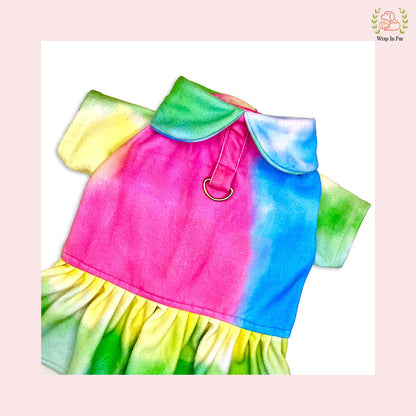 Prism Rainbow Winter Dog Frock – Cozy, Colorful & Premium Fit