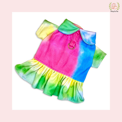 Prism Rainbow Winter Dog Frock – Cozy, Colorful & Premium Fit