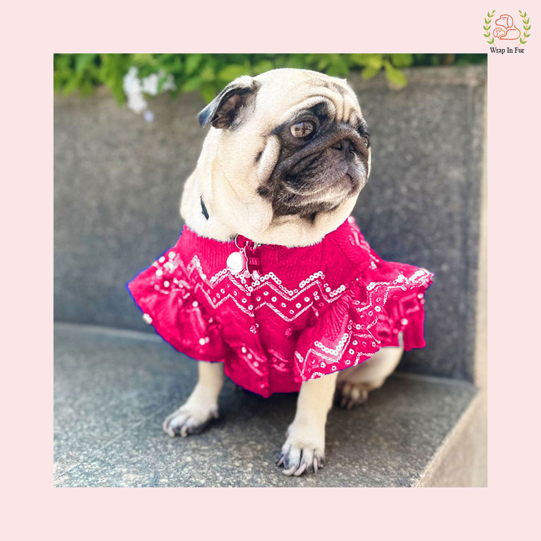 Pug Dog Pink Golden Lehenga