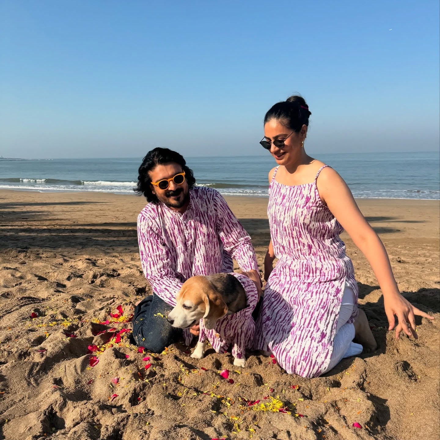 Purple Tie Dye Dog Kurta Twinning Set ( Dog kurta along with human kurta )