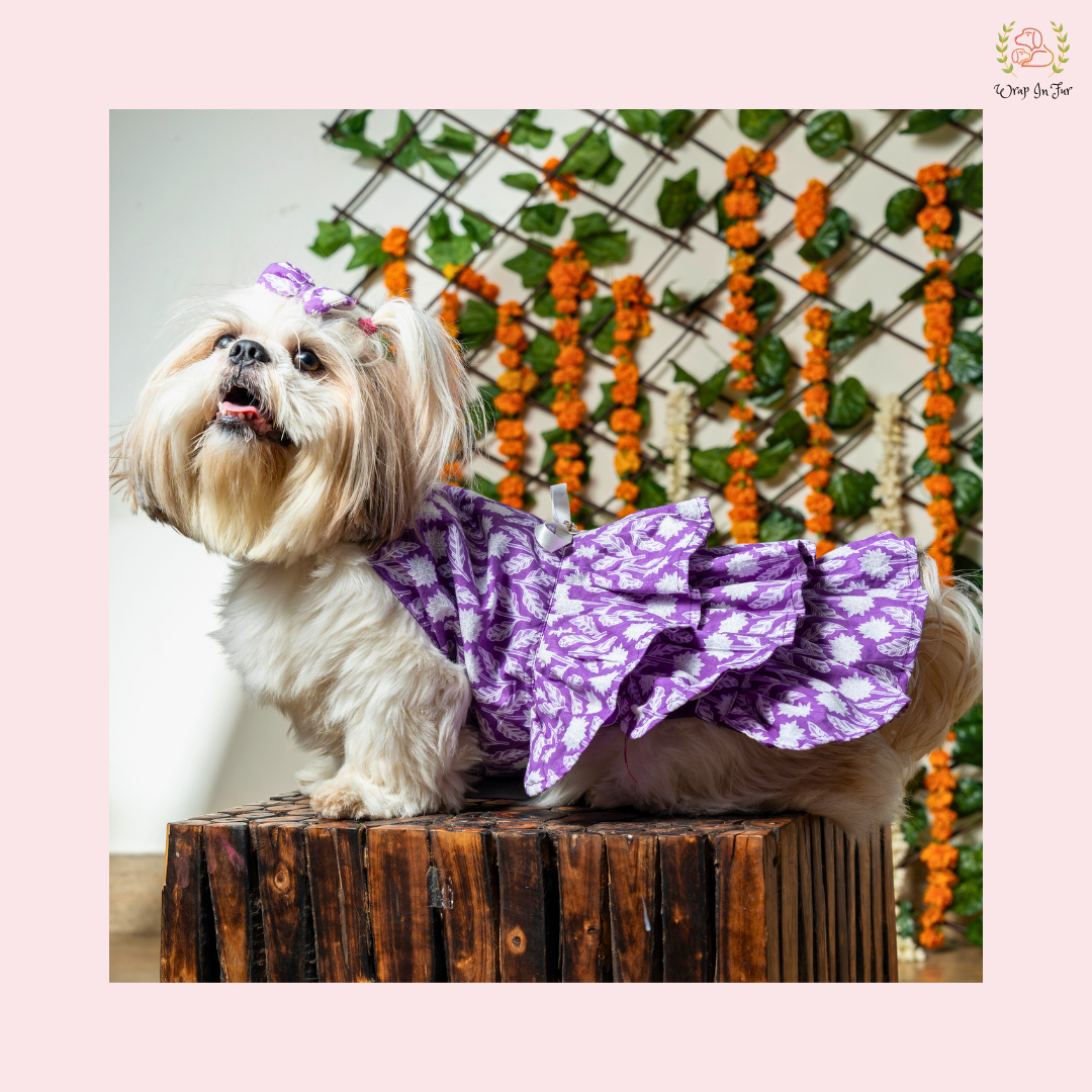 Purple Floral Dog Frock Princess Dress – Elegant Dog Wedding Outfit