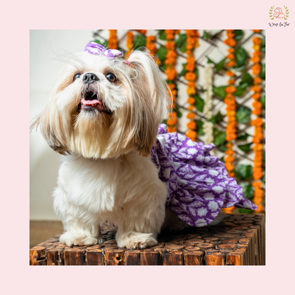 Purple Floral Dog Frock Princess Dress – Elegant Dog Wedding Outfit