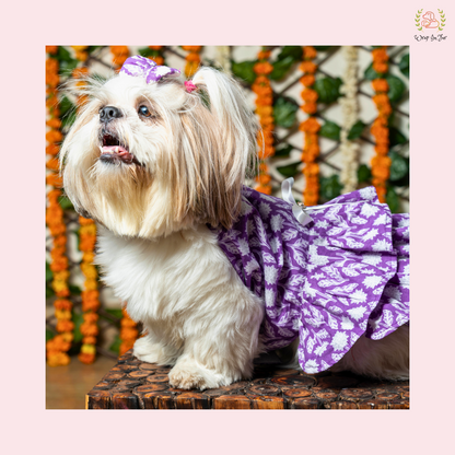 Purple Floral Dog Frock Princess Dress – Elegant Dog Wedding Outfit