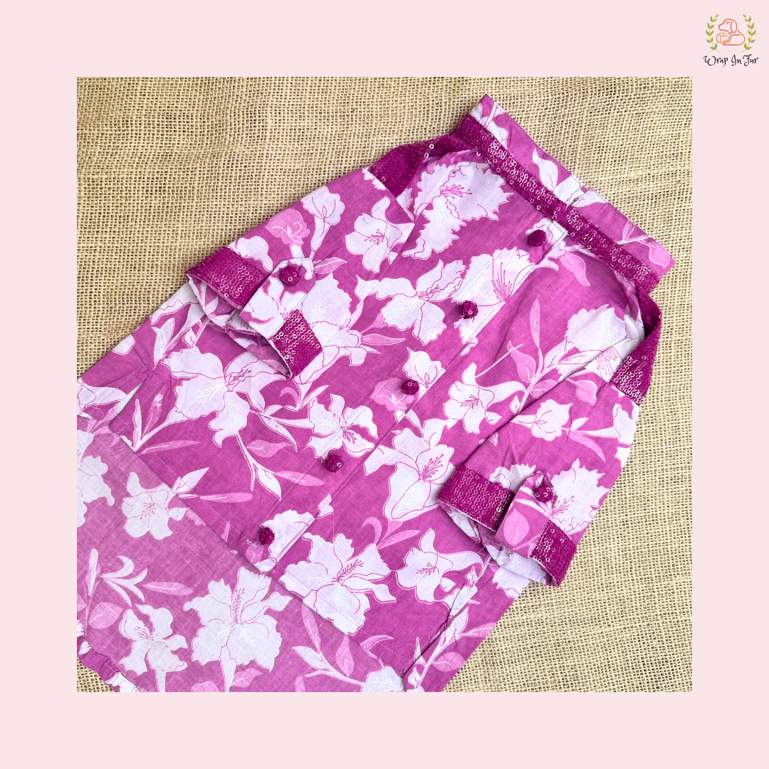 Purple Floral Pathani Dog Kurta - Premium Indian Dog Ethnic Wear