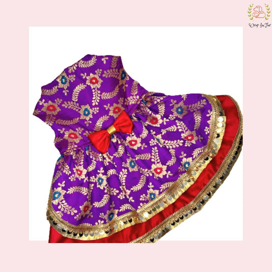 Purple Red Brocade Dog Frock – Wedding & Princess Dress Outfit