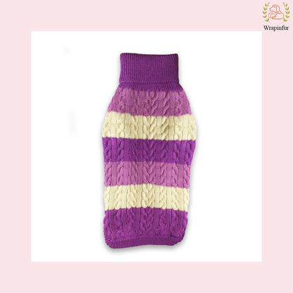 Purple Striped Dog Sweater for Winter – Soft, Warm & Stretchy