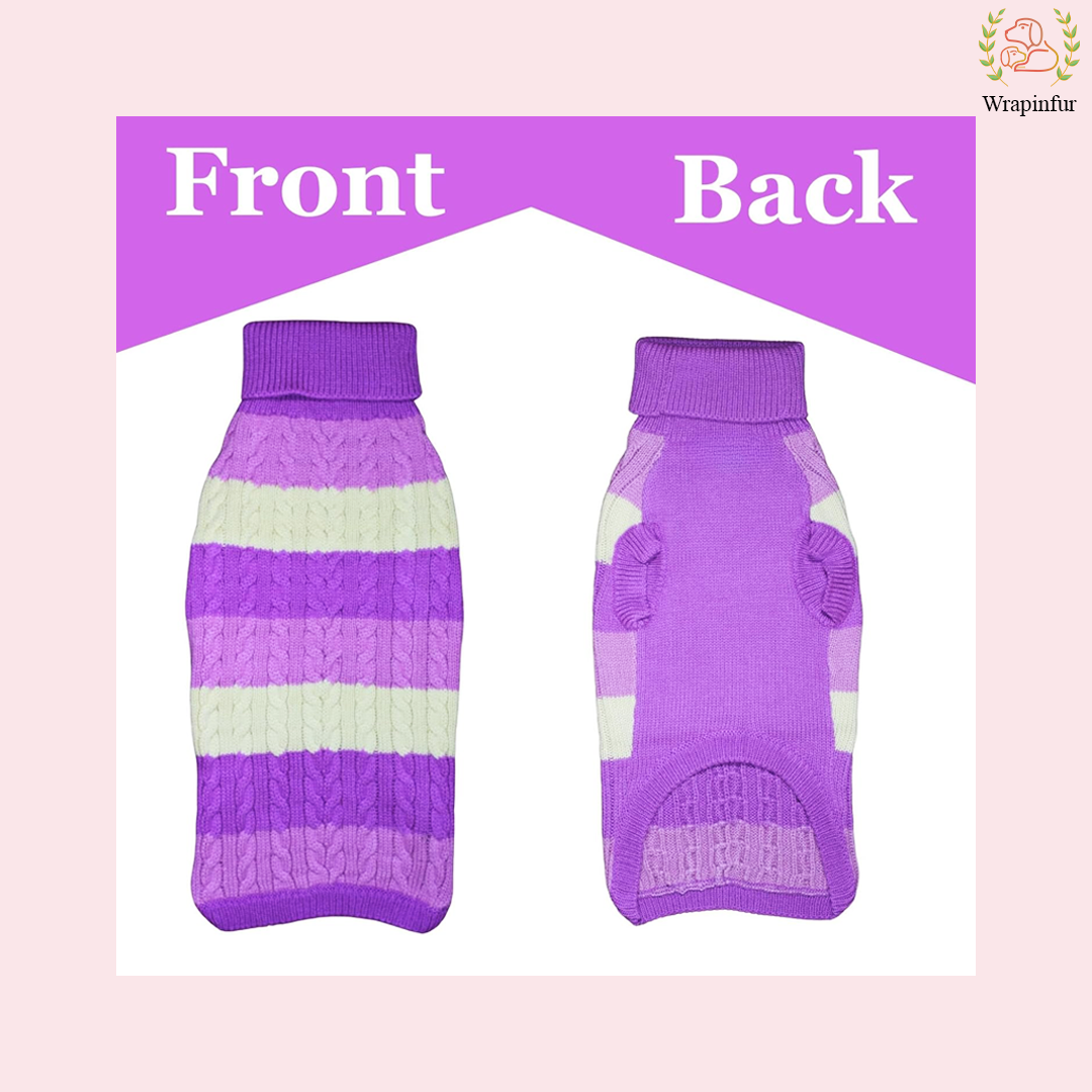 Purple Striped Dog Sweater for Winter – Soft, Warm & Stretchy