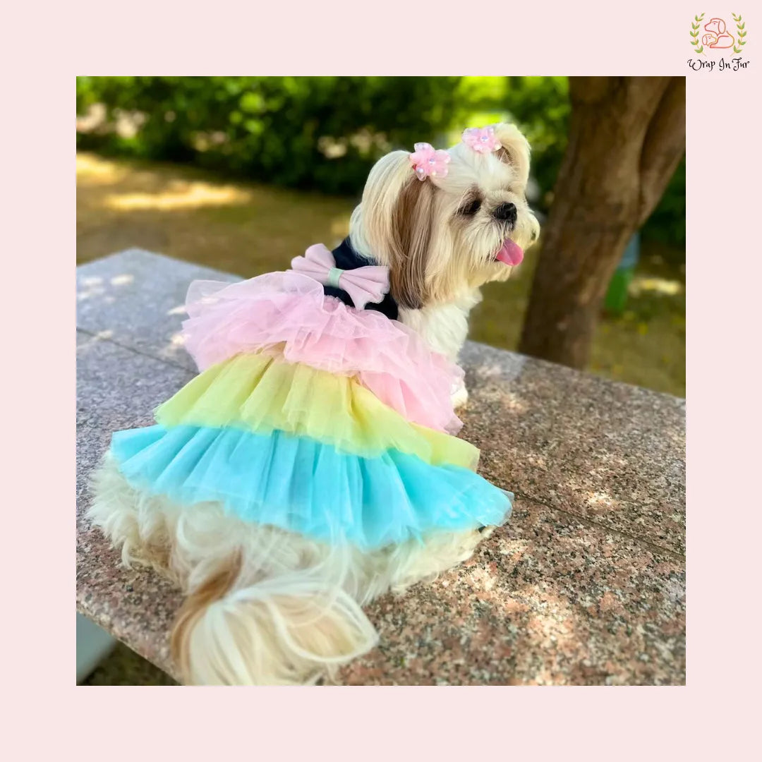Rainbow Princess Dog Wedding Dress – Pastel Bridal Gown