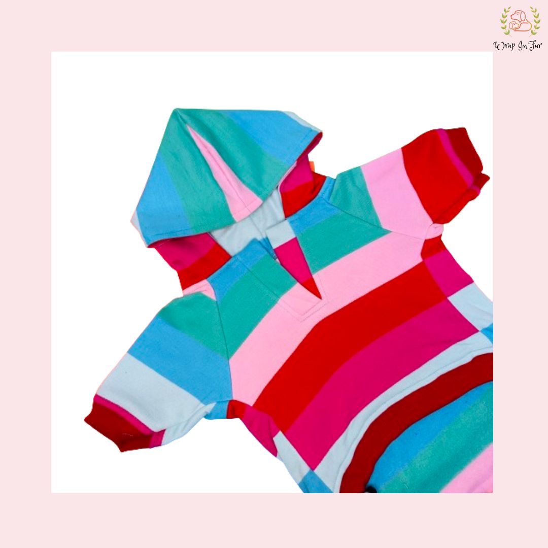 Rainbow Striped Dog Hoodie – Colorful & Cozy Winter Wear