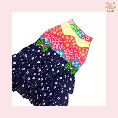 Rainbow Top Tiered Dog Princess Dress - Casual Summer Party Frock