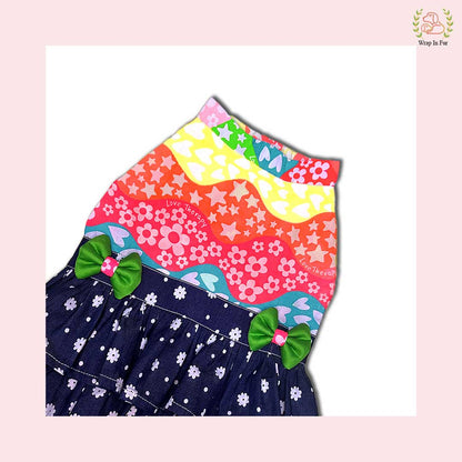 Rainbow Top Tiered Dog Princess Dress - Casual Summer Party Frock