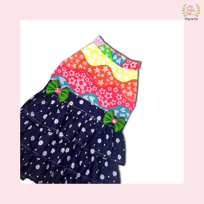 Rainbow Top Tiered Dog Princess Dress - Casual Summer Party Frock
