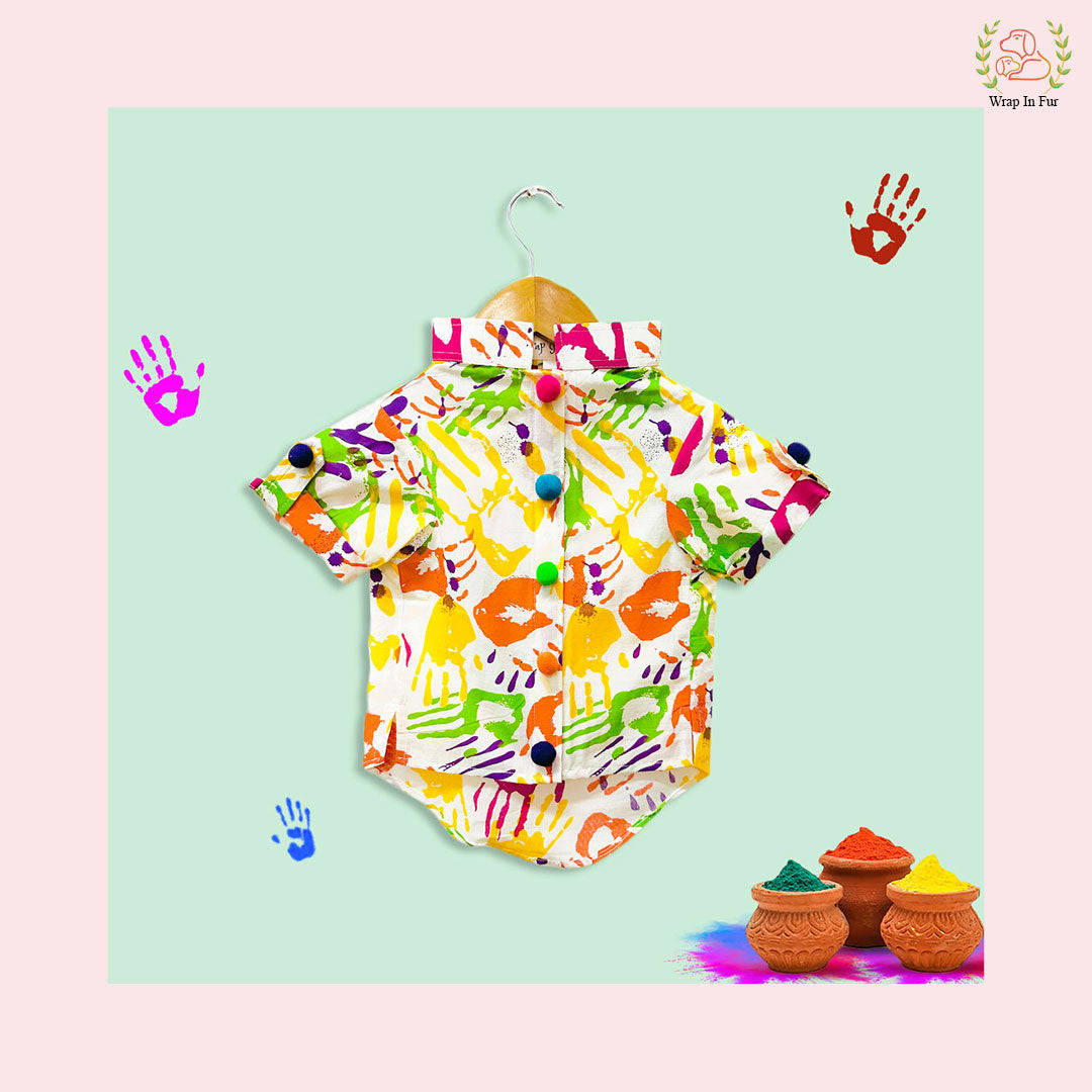 Rang Barse Multi-Color Paint Splash Dog Kurta - Indian Dog Ethnic Wear