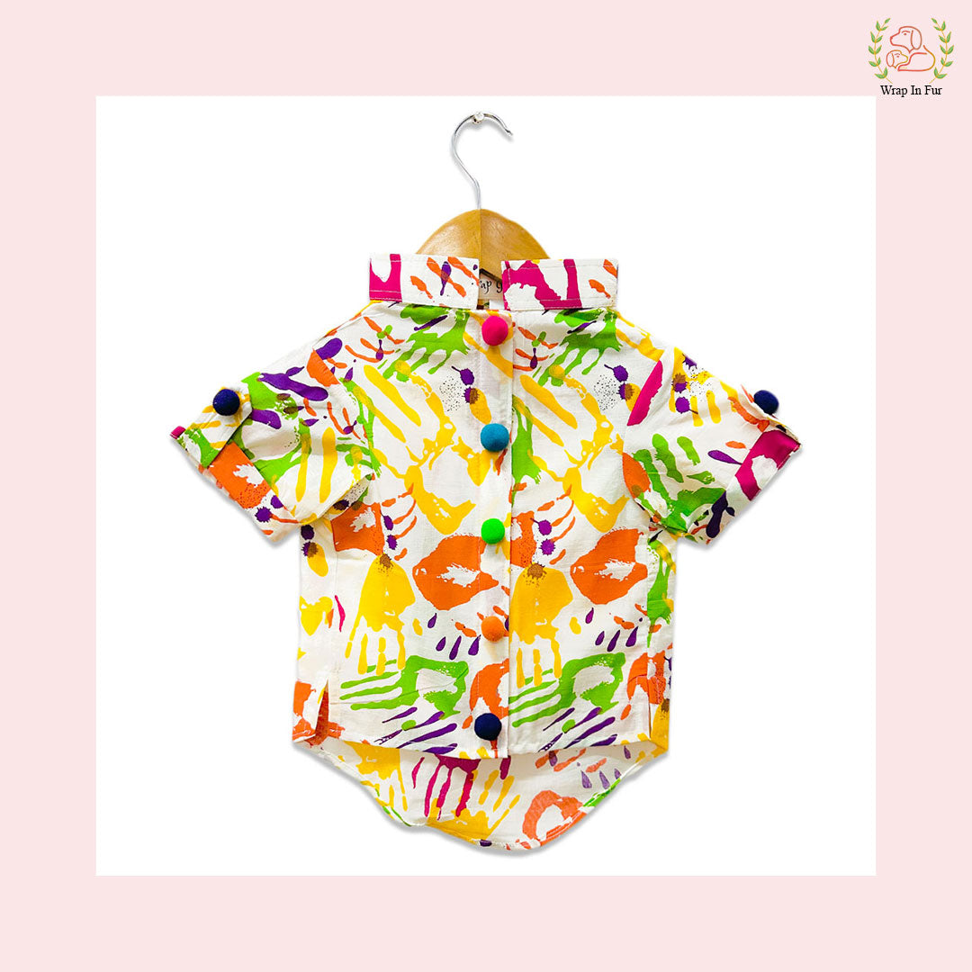Rang Barse Multi-Color Paint Splash Dog Kurta - Indian Dog Ethnic Wear