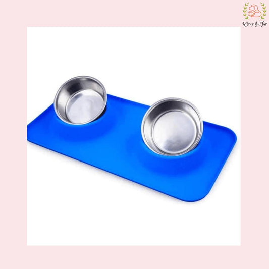 Rectangle Silicone Double Dinner with Stainless Steel Food Bowl (520ml)
