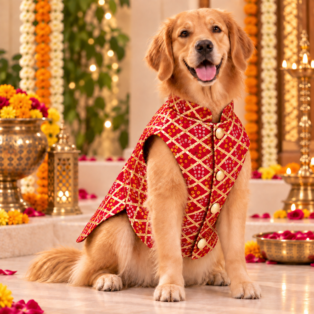 Red Bandhani Dog Sherwani