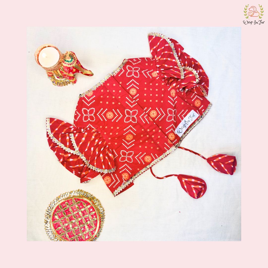 red cotton lehenga choli for female dog