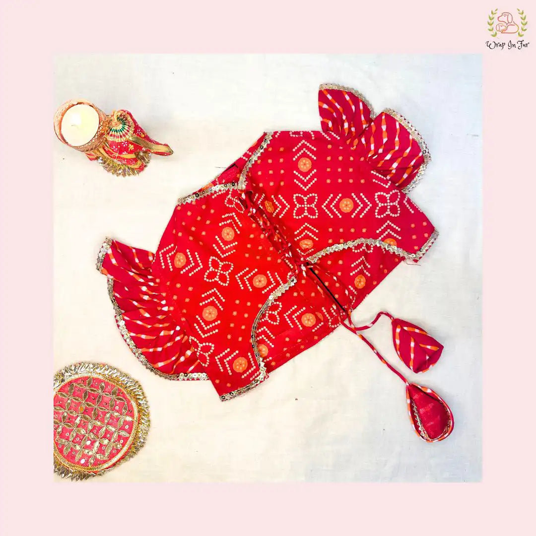 red cotton dog lehenga choli 