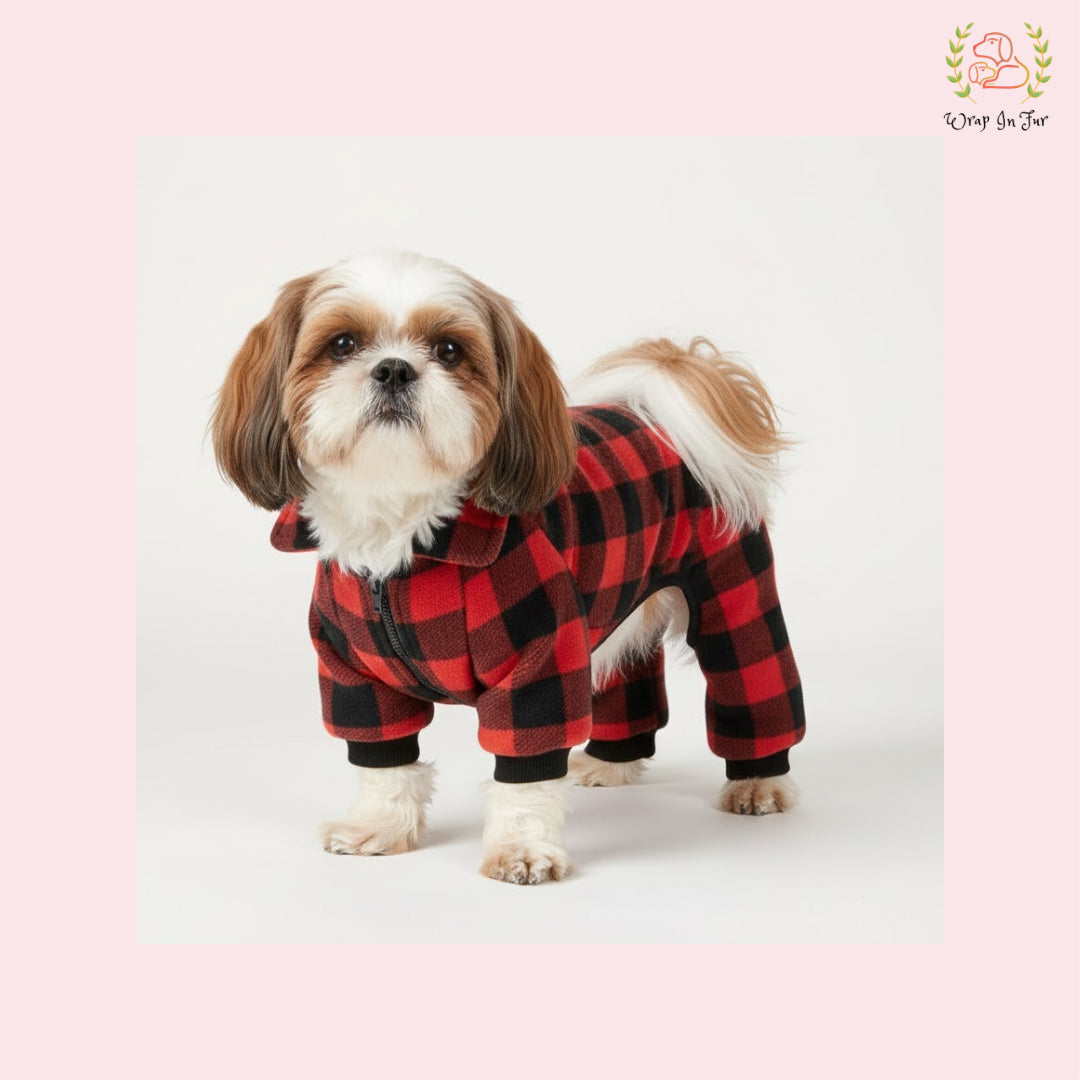 Red & Black Plaid Dog Winter Jumpsuit – Warm Dog Winter Wear
