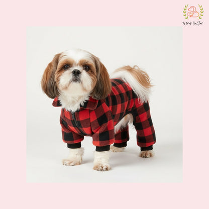 Red & Black Plaid Dog Winter Jumpsuit – Warm Dog Winter Wear
