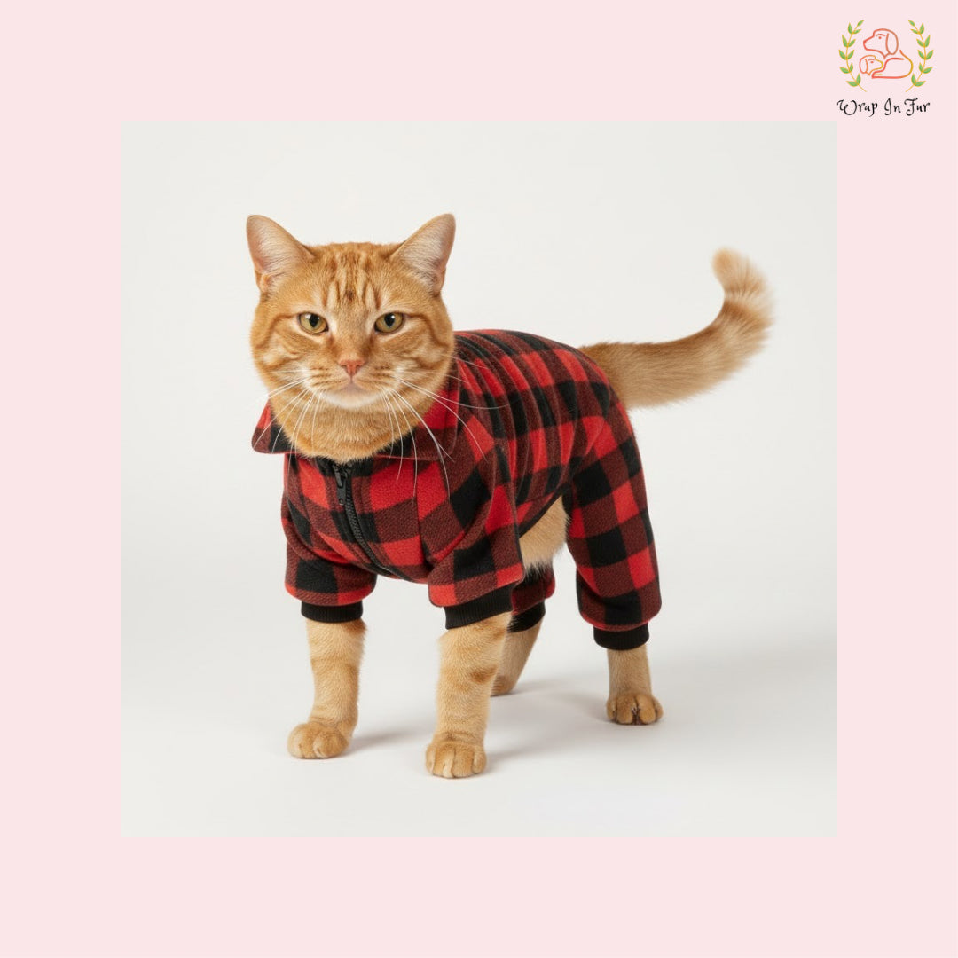 Red & Black Plaid Dog Winter Jumpsuit – Warm Dog Winter Wear