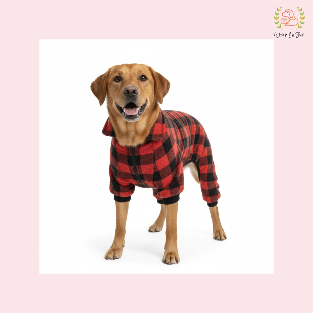 Red & Black Plaid Dog Winter Jumpsuit – Warm Dog Winter Wear